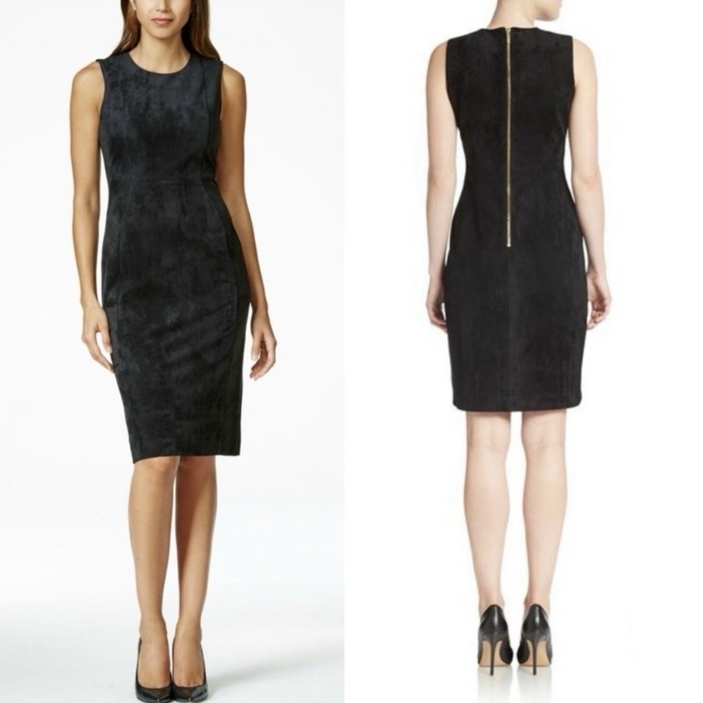 Calvin Klein Black Faux Suede Sleeveless Sheathβ Dress Size 8